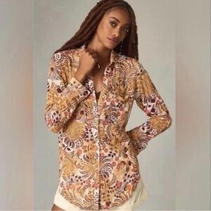 Pilcro NWT The Romy Orange Floral Button Down Top Size XXSmall